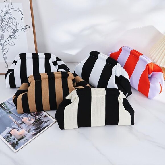 Clutch Purses for Women 2025 Summer Beach Woven Crochet Bag Dumpling Striped Ruc - Picture 2 of 6